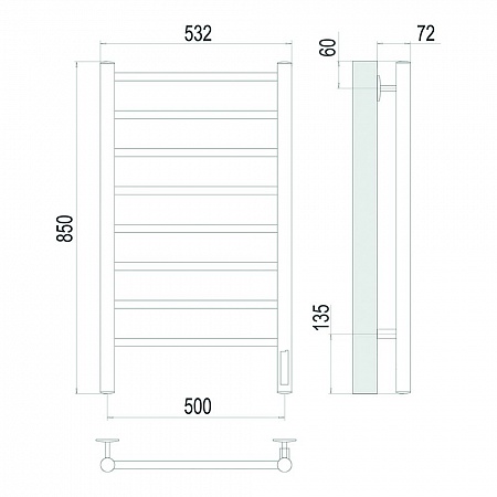 Аврора П8 500х850 Электро (quick touch) Полотенцесушитель TERMINUS Сатин Новоуральск - фото 4 Аврора П8 500х850 Электро (quick touch) Полотенцесушитель TERMINUS Сатин Новоуральск - фото 4
