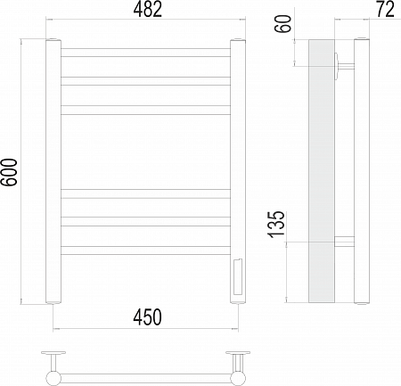 Аврора П6 450х600 электро КС 9005 матовый ( new встроен диммер) Полотенцесушитель TERMINUS Новоуральск - фото 3 Аврора П6 450х600 электро КС 9005 матовый ( new встроен диммер) Полотенцесушитель TERMINUS Новоуральск - фото 3