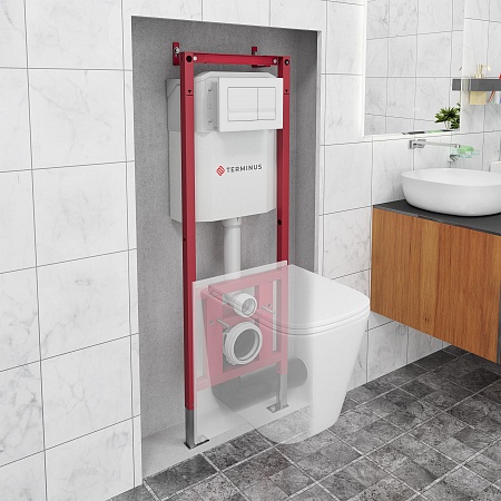 Система инсталляции для подвесного унитаза 400х1160 (4 в 1 с клавишей смыва) Terminus Новоуральск - фото 1 Система инсталляции для подвесного унитаза 400х1160 (4 в 1 с клавишей смыва) Terminus Новоуральск - фото 1