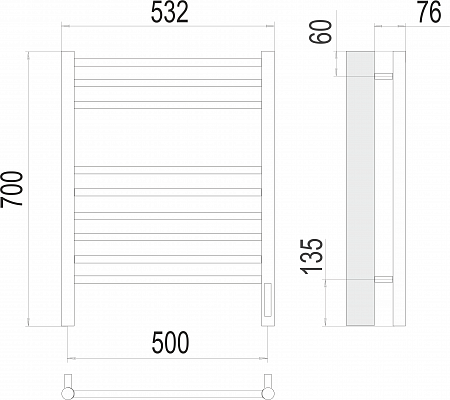 Аврора П9 500х700 электро (sensor quick touch) Полотенцесушитель TERMINUS Новоуральск - фото 3 Аврора П9 500х700 электро (sensor quick touch) Полотенцесушитель TERMINUS Новоуральск - фото 3